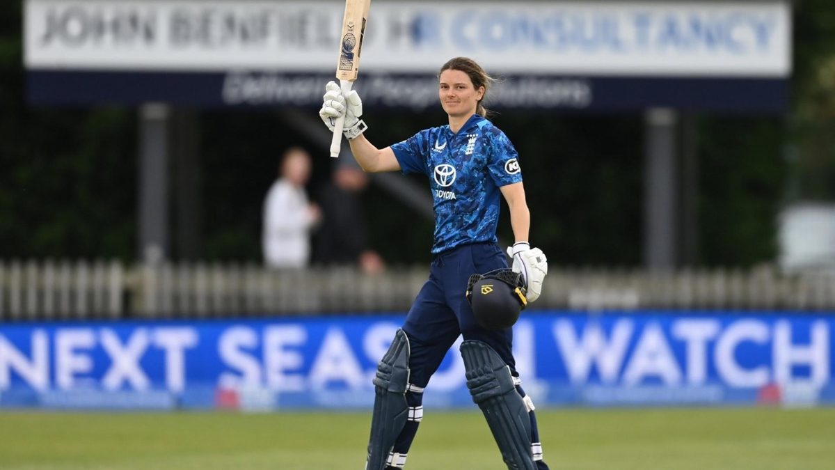 Amy Jones celebrates scoring maiden ODI century