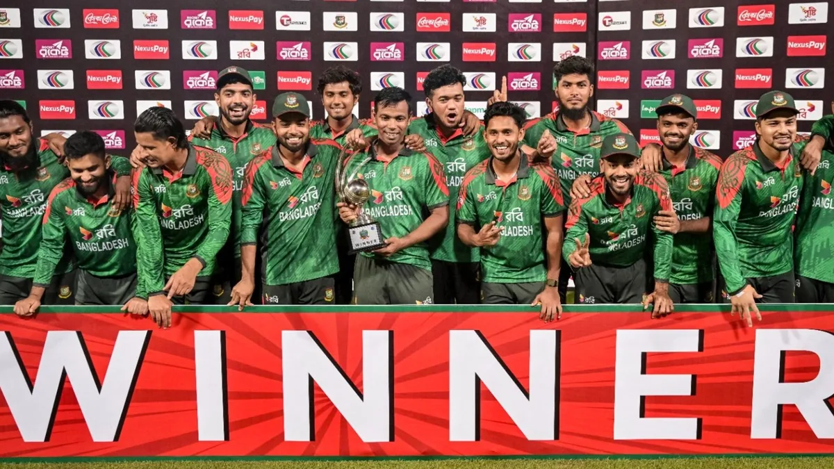 Bangladesh celebrate beating West Indies in an ODI series