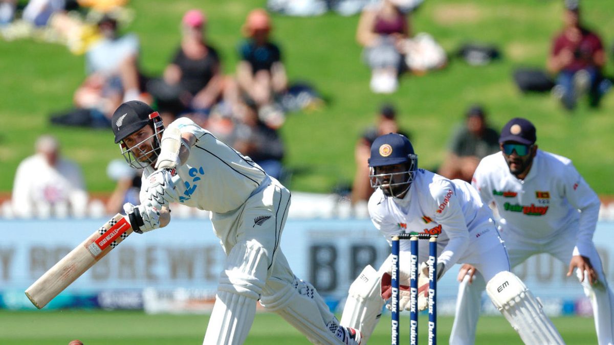 Kane Williamson of New Zealand bats during day two of the Second Test Match between New Zealand and Sri Lanka at Basin Reserve on March 18, 2023 in Wellington, New Zealand