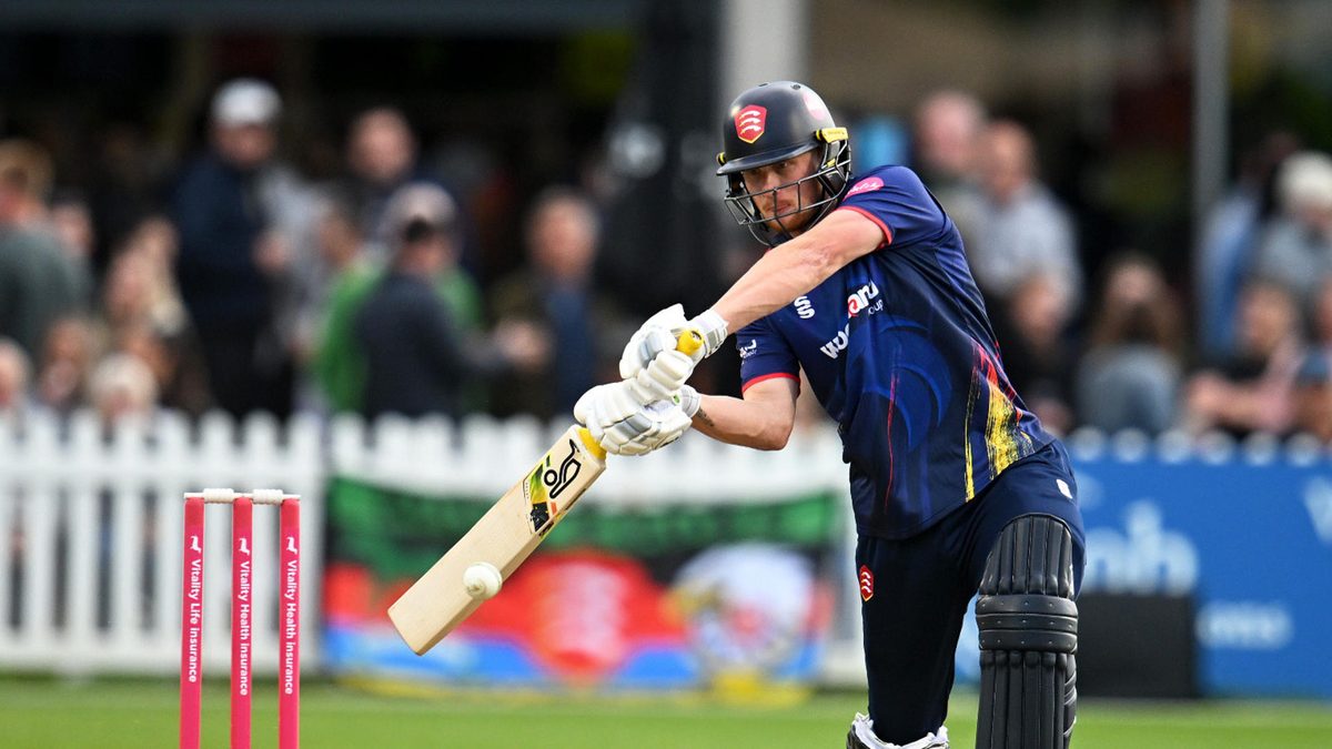Jordan Cox of Essex Eagles plays a shot during the T20 Vitality Blast match between Gloucestershire and Essex Eagles at Seat Unique Stadium on May 30, 2024 in Bristol, England