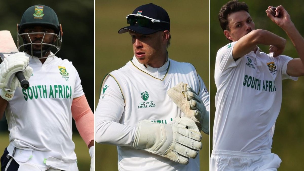 Temba Bavuma, Kyle Verreynne and Marco Jansen in action