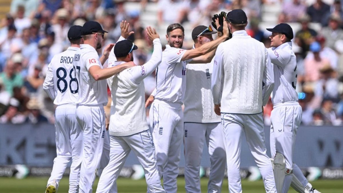 England celebrate during the third Test at Edgbaston