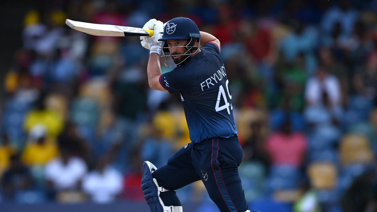 Jan Frylinck of Namibia bats during the ICC Men's T20 Cricket World Cup West Indies & USA 2024 match between Namibia and Scotland at Kensington Oval on June 06, 2024 in Bridgetown, Barbados