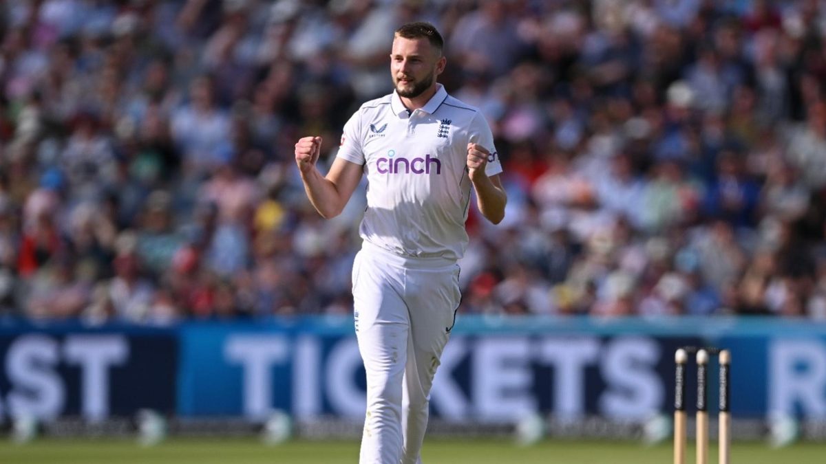 Gus Atkinson celebrates a wicket