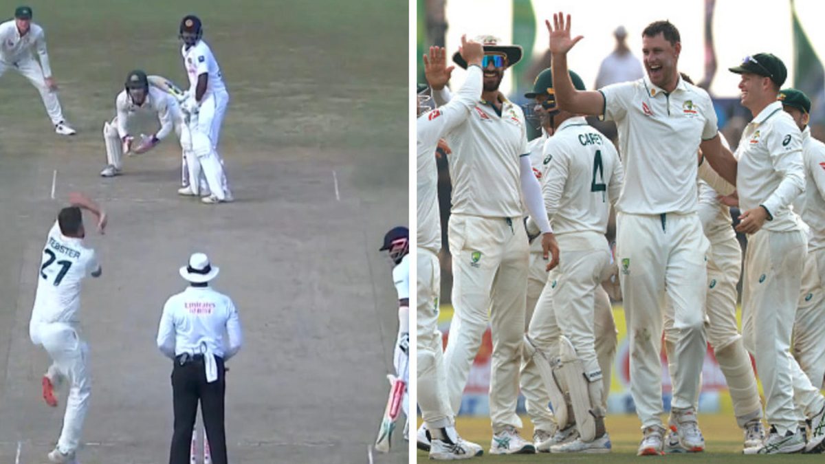Beau Webster of Australia celebrates with teammates after taking the wicket of Ramesh Mendis during day three of the Second Test match in the series between Sri Lanka and Australia at Galle International Stadium on February 08, 2025 in Galle, Sri Lanka