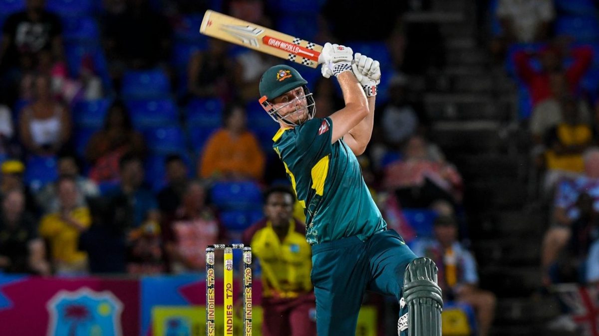 Cameron Green plays shot in T20I against West Indies