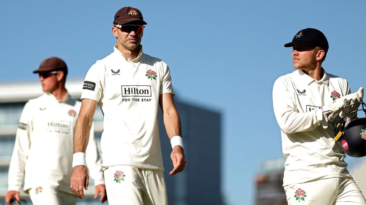 James Anderson leads Lancashire off the field in the County Championship