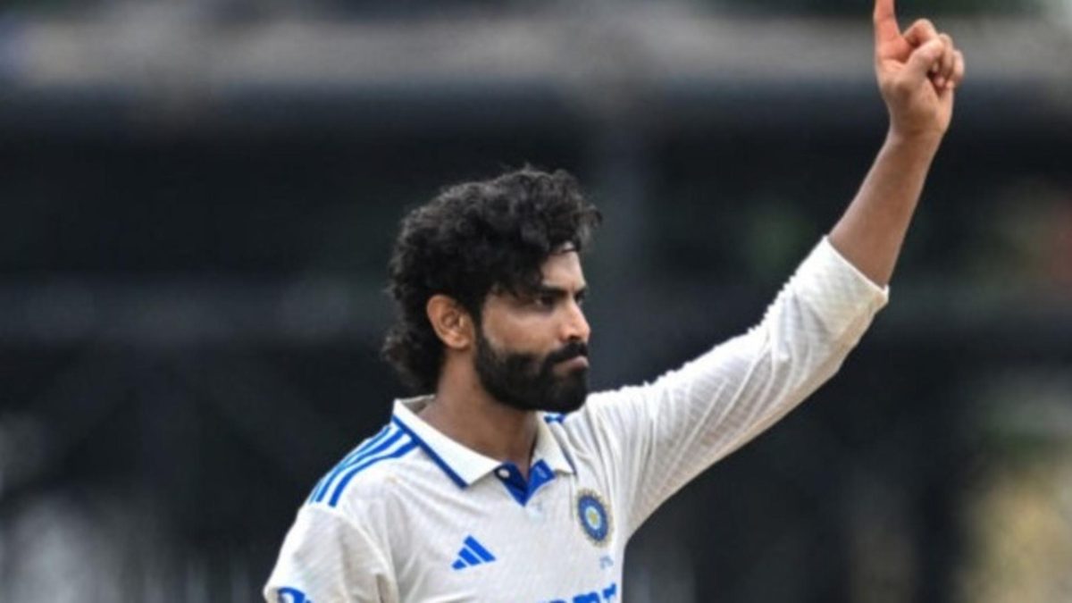 Ravindra Jadeja celebrates after becoming the second-fastest to the double of 3,000 Test runs and 300 wickets, getting to the landmark after he dismissed Khaled Ahmed during the second India-Bangladesh Test on Monday.
