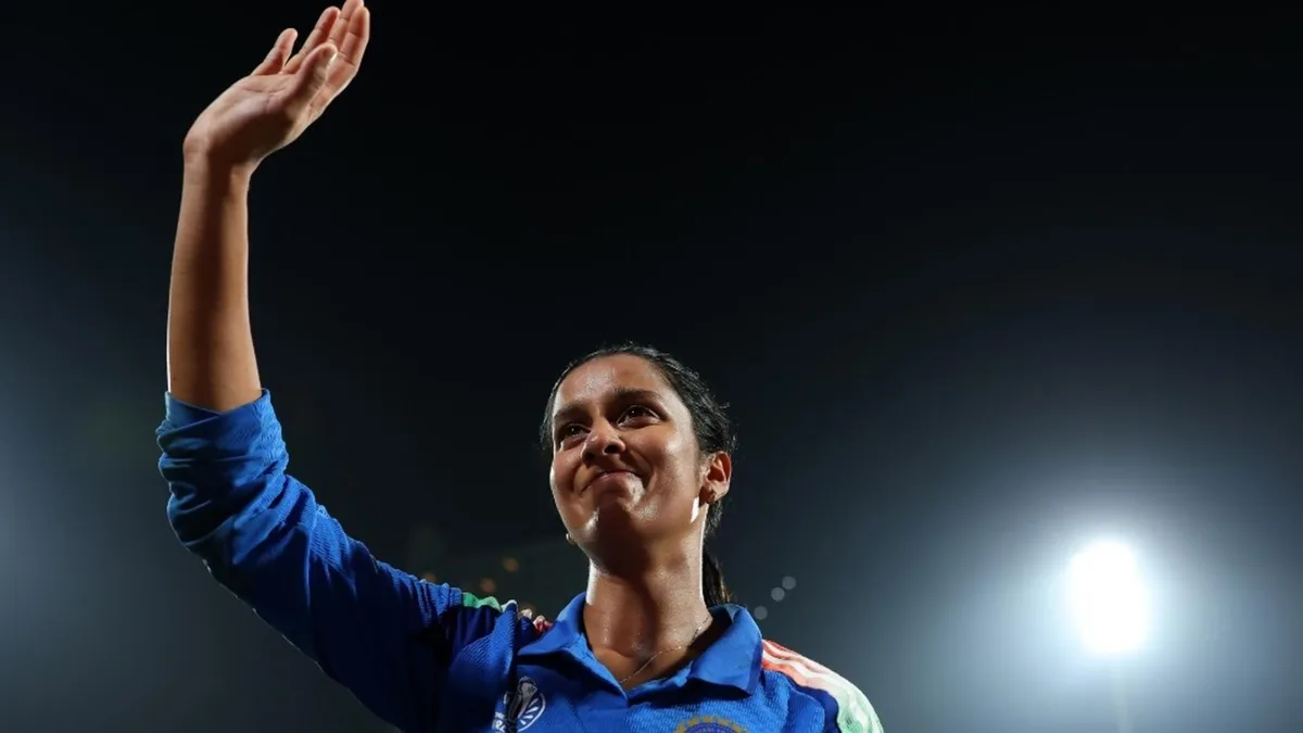 Jemimah Rodrigues celebrates after India's win over Australia in the semi-final