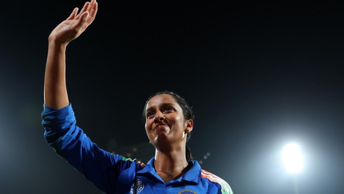 Jemimah Rodrigues celebrates after India's win over Australia in the semi-final