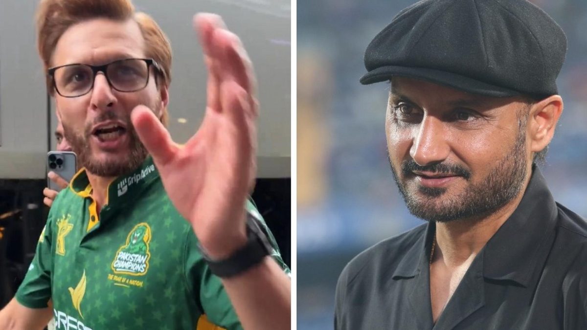 Pakistan legend Shahid Afridi (L), India legend Harbhajan Singh (R)