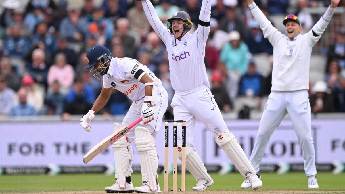 Dinesh Chandimal was trapped by a ball that kept low from Shoaib Bashir at Old Trafford