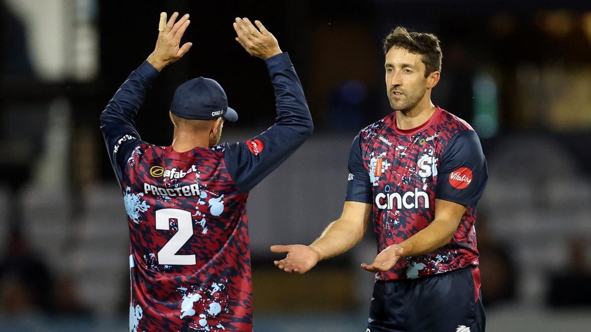 Ben Sanderson celebrates after taking a wicket in the T20 Blast