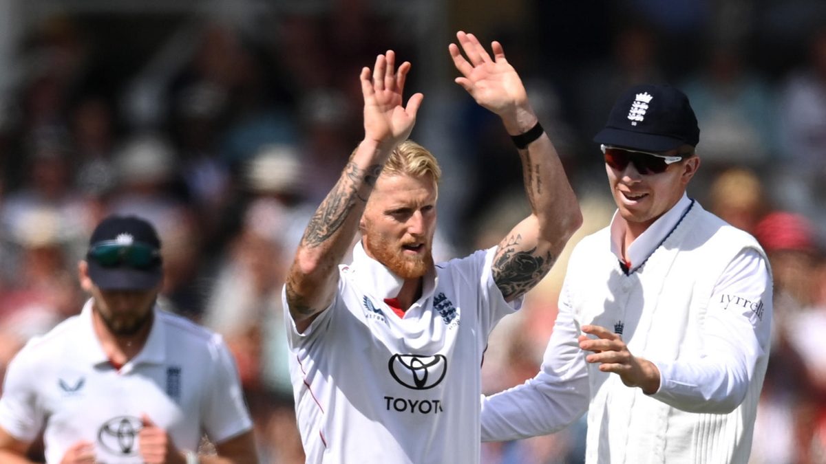 Ben Stokes of England celebrates after he bowls out, Sikandar Raza of Zimbabwe on day two of the Rothesay Test Match between England and Zimbabwe at Trent Bridge on May 23, 2025 in Nottingham, England