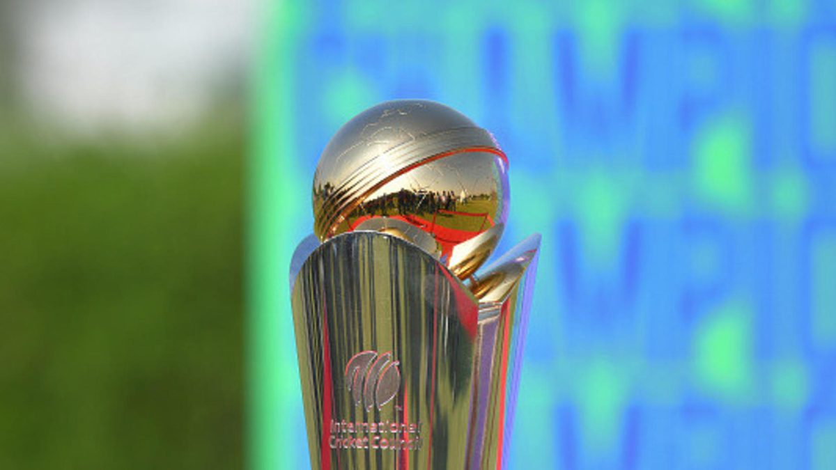 A detailed view of trophy during a ICC Champions Trophy media opportunity at the Hanif Mohammad High-Performance Centre on November 21, 2024 in Karachi, Pakistan