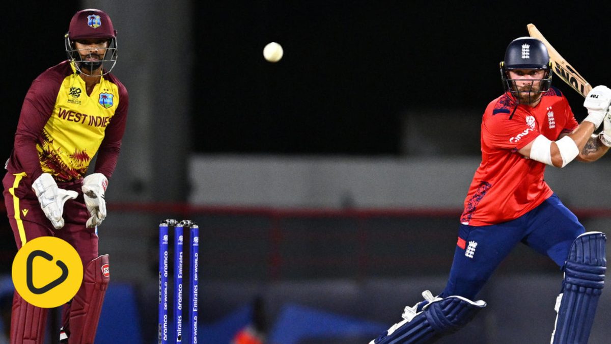 England's Phil Salt looks on after hitting a shot during the ICC men's Twenty20 World Cup 2024 Super Eight cricket match between England and the West Indies at Daren Sammy National Cricket Stadium in Gros Islet, Saint Lucia, on June 19, 2024.