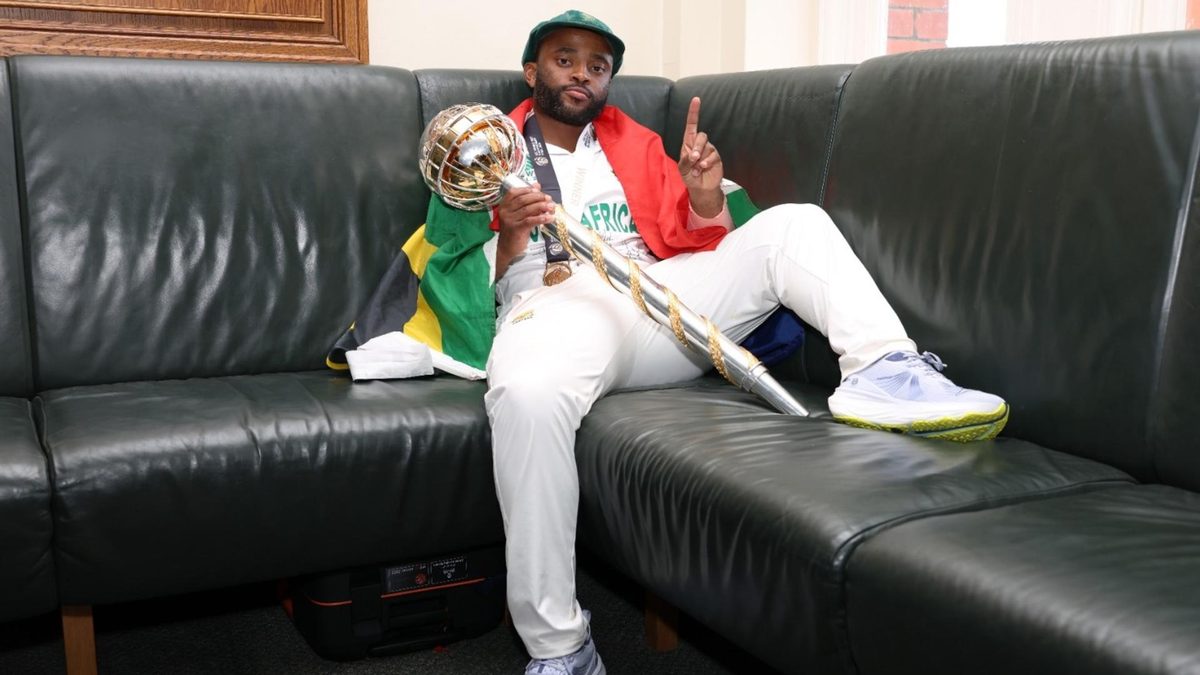 Temba Bavuma poses with the World Test Championship mace