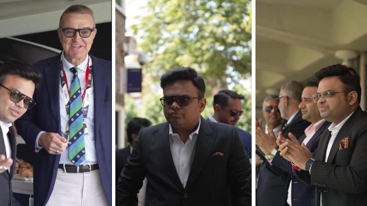 Three screenshots of Jay Shah from a video posted by the ICC social media team