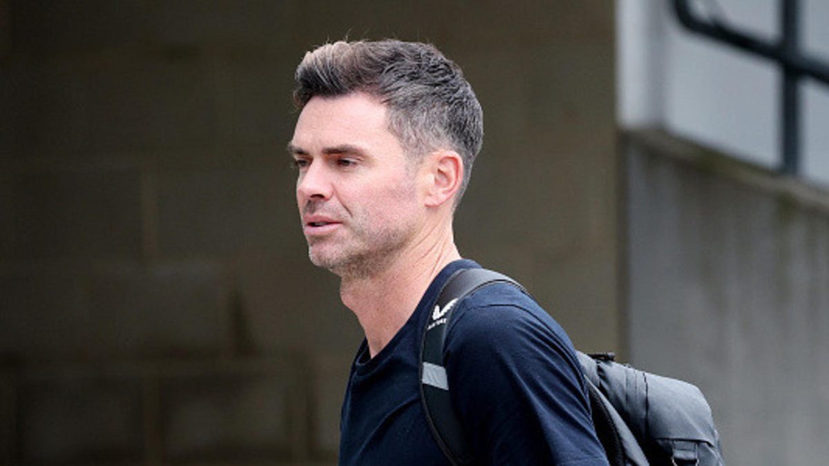 James Anderson arrives at the stadium prior to The Hundred match between Northern Superchargers Women and Manchester Originals Women at Headingley on August 04, 2024 in Leeds, England