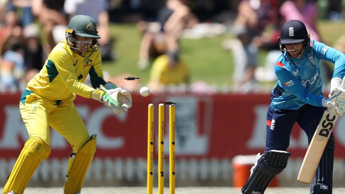Danni Wyatt-Hodge is bowled by Alana King during the second women's Ashes ODI