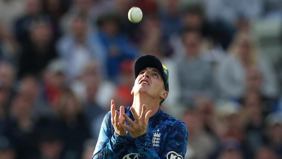 Harry Brook takes one of five catches in England's win over West Indies in the first ODI, equalling a world record