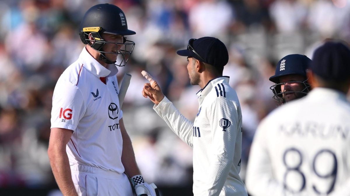 Shubman Gill gestures at Zak Crawley on the third evening of the Lord's Test