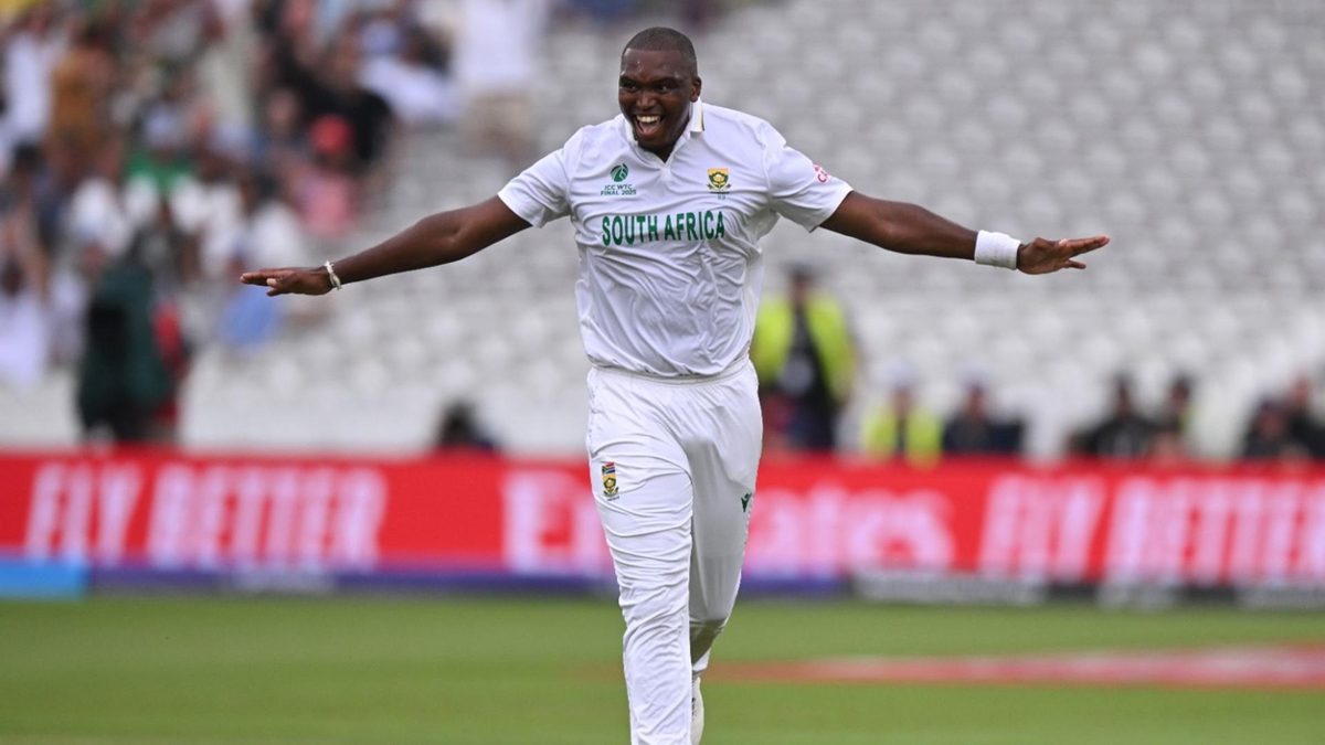 Lungi Ngidi celebrates taking a wicket in the 2025 WTC final