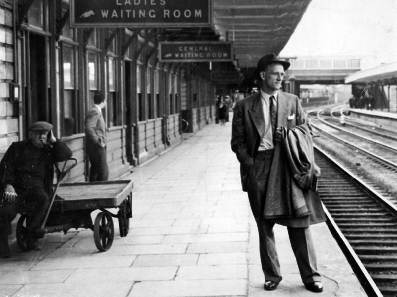 Frank Tyson photographed at Northampton station before the 1954-55 Australia tour