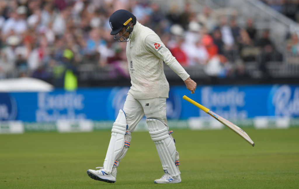 Roy loses control of his bat after thudding it into his pads