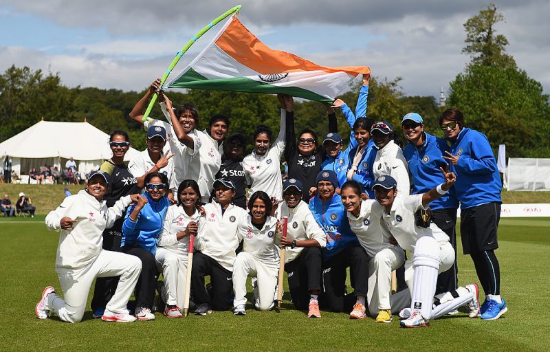 India Women celebrate their win in the Wormsley Test